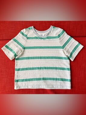 Women‘s cute Green & light yellow Stripe Short-Sleeve Top